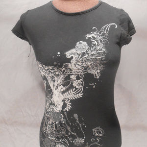 Black and Silver Floral Design Shirt Size Medium